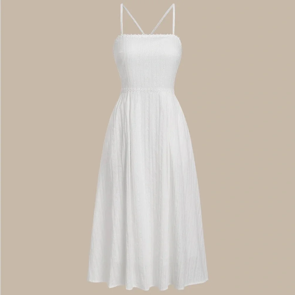 Rihoas White Pocket A-Line Slip Midi Dress - Picture 6 of 9